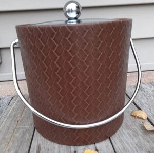 Vtg New Ice Bucket Woven Wood-look Kraftware USA